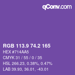 カラーコード: RGB 113.9 74.2 165 | qconv.com
