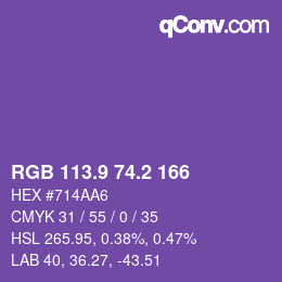 カラーコード: RGB 113.9 74.2 166 | qconv.com
