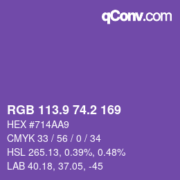 カラーコード: RGB 113.9 74.2 169 | qconv.com