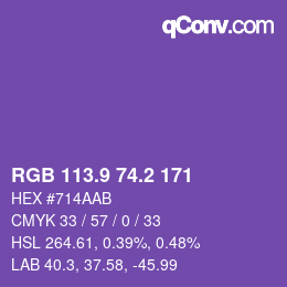 カラーコード: RGB 113.9 74.2 171 | qconv.com