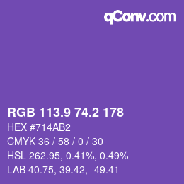 カラーコード: RGB 113.9 74.2 178 | qconv.com