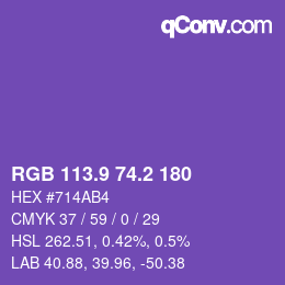 カラーコード: RGB 113.9 74.2 180 | qconv.com