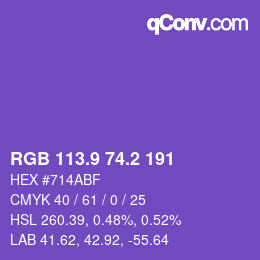 カラーコード: RGB 113.9 74.2 191 | qconv.com