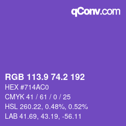 カラーコード: RGB 113.9 74.2 192 | qconv.com