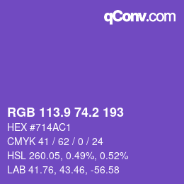 カラーコード: RGB 113.9 74.2 193 | qconv.com