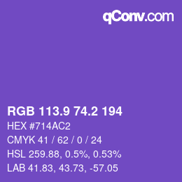カラーコード: RGB 113.9 74.2 194 | qconv.com