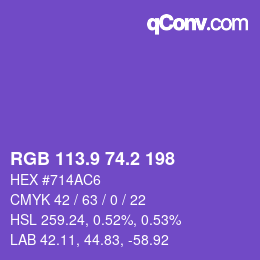 カラーコード: RGB 113.9 74.2 198 | qconv.com