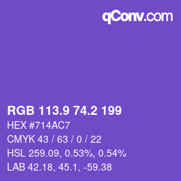 カラーコード: RGB 113.9 74.2 199 | qconv.com