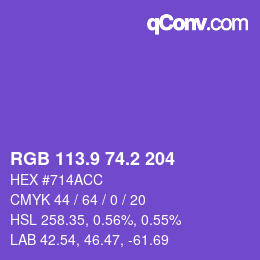 カラーコード: RGB 113.9 74.2 204 | qconv.com