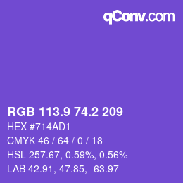 カラーコード: RGB 113.9 74.2 209 | qconv.com