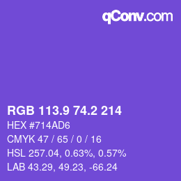カラーコード: RGB 113.9 74.2 214 | qconv.com