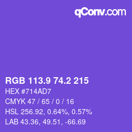 カラーコード: RGB 113.9 74.2 215 | qconv.com