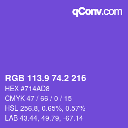 カラーコード: RGB 113.9 74.2 216 | qconv.com