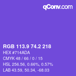 カラーコード: RGB 113.9 74.2 218 | qconv.com