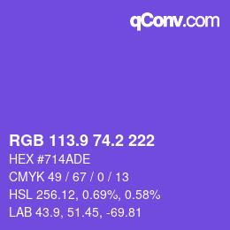 カラーコード: RGB 113.9 74.2 222 | qconv.com