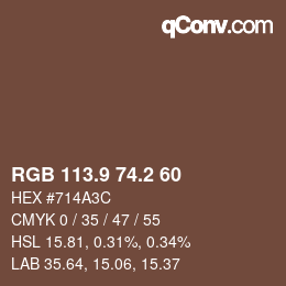 カラーコード: RGB 113.9 74.2 60 | qconv.com
