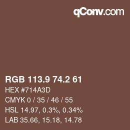 Color code: RGB 113.9 74.2 61 | qconv.com