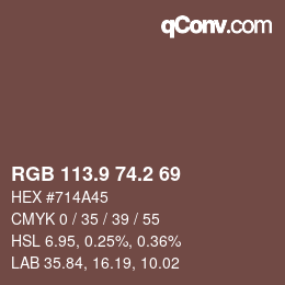 Color code: RGB 113.9 74.2 69 | qconv.com