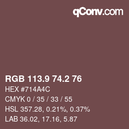 Color code: RGB 113.9 74.2 76 | qconv.com