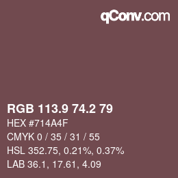 Color code: RGB 113.9 74.2 79 | qconv.com