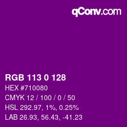 Color code: RGB 113 0 128 | qconv.com