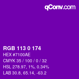 Color code: RGB 113 0 174 | qconv.com
