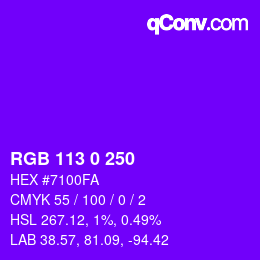 颜色代码: RGB 113 0 250 | qconv.com
