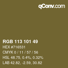 Color code: RGB 113 101 49 | qconv.com
