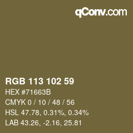 Código de color: RGB 113 102 59 | qconv.com