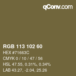 Código de color: RGB 113 102 60 | qconv.com