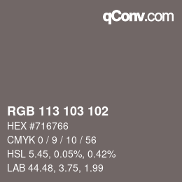 Color code: RGB 113 103 102 | qconv.com