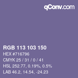 颜色代码: RGB 113 103 150 | qconv.com