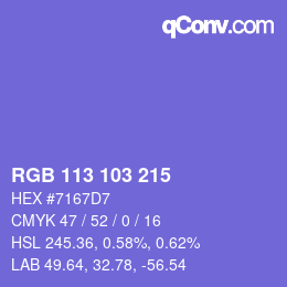 カラーコード: RGB 113 103 215 | qconv.com