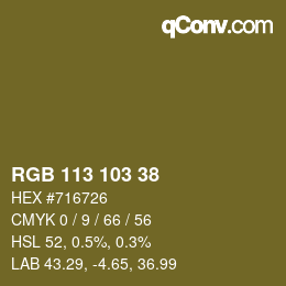 Color code: RGB 113 103 38 | qconv.com
