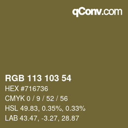 Color code: RGB 113 103 54 | qconv.com