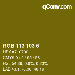 カラーコード: RGB 113 103 6 | qconv.com