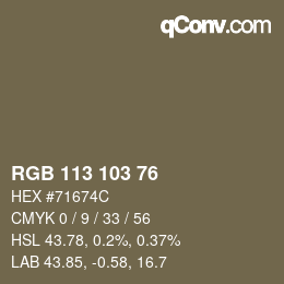 Color code: RGB 113 103 76 | qconv.com