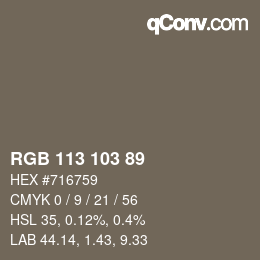 Color code: RGB 113 103 89 | qconv.com