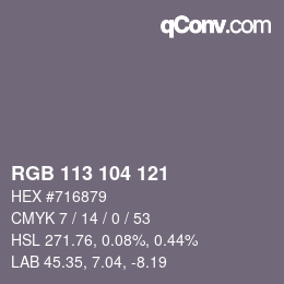 Color code: RGB 113 104 121 | qconv.com