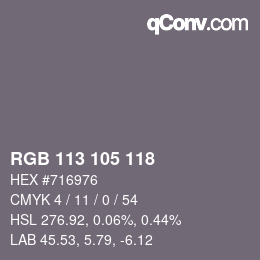 Color code: RGB 113 105 118 | qconv.com