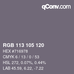 颜色代码: RGB 113 105 120 | qconv.com
