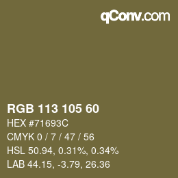 颜色代码: RGB 113 105 60 | qconv.com