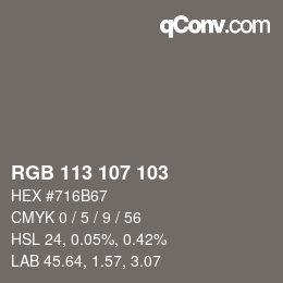Código de color: RGB 113 107 103 | qconv.com