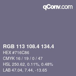カラーコード: RGB 113 108.4 134.4 | qconv.com