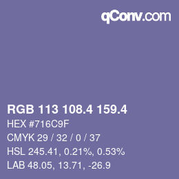 カラーコード: RGB 113 108.4 159.4 | qconv.com