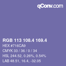 カラーコード: RGB 113 108.4 169.4 | qconv.com