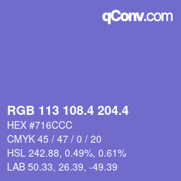 カラーコード: RGB 113 108.4 204.4 | qconv.com