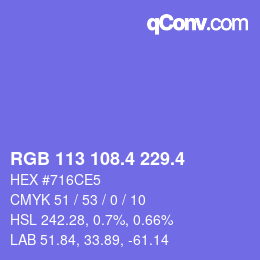 カラーコード: RGB 113 108.4 229.4 | qconv.com