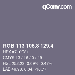 カラーコード: RGB 113 108.8 129.4 | qconv.com