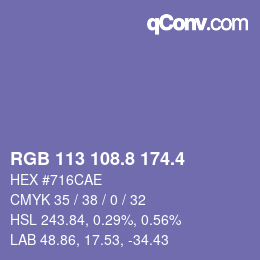 カラーコード: RGB 113 108.8 174.4 | qconv.com